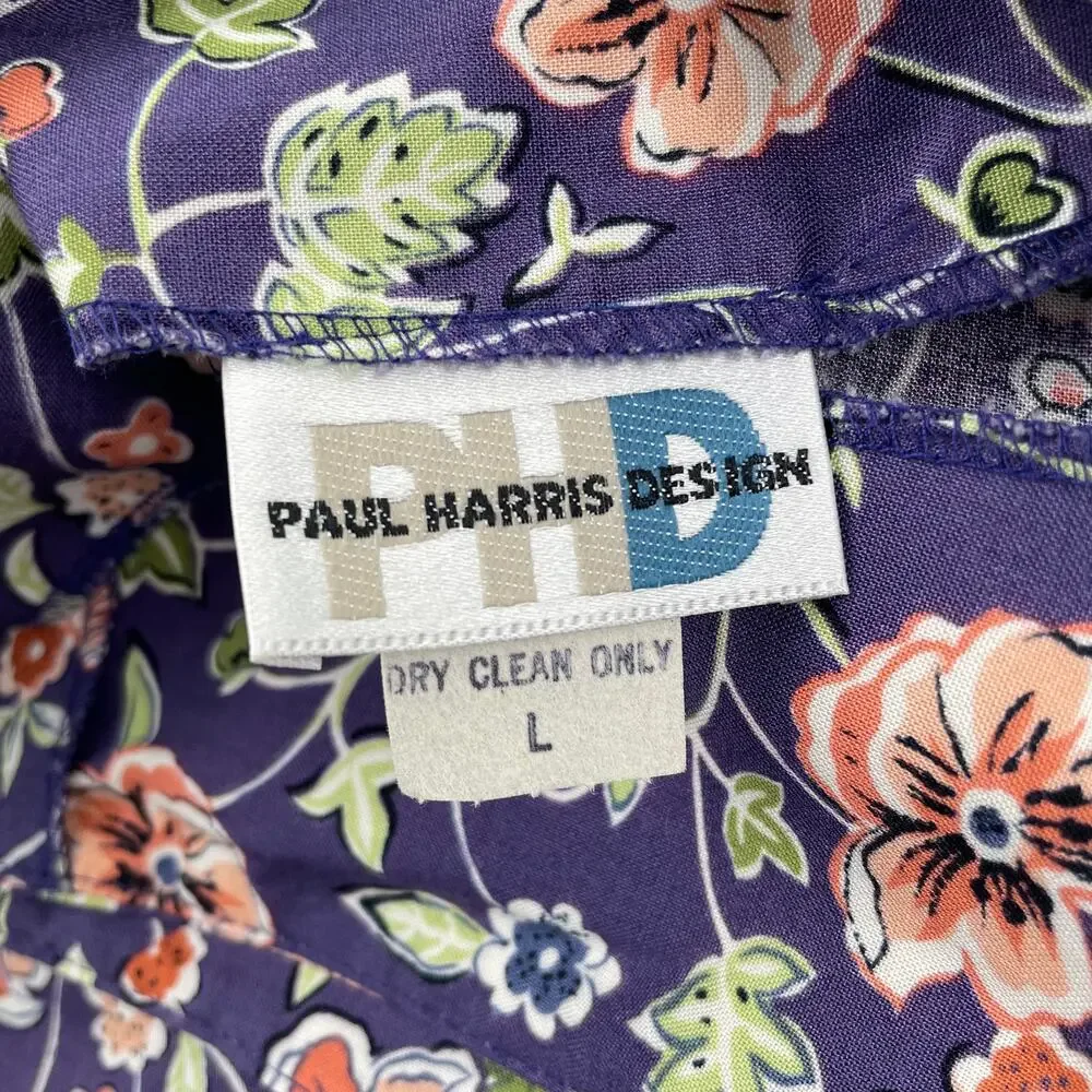 90s VTG Paul Harris Design Floral Maxi Skirt Size L Purple Wrap Front Fairycore